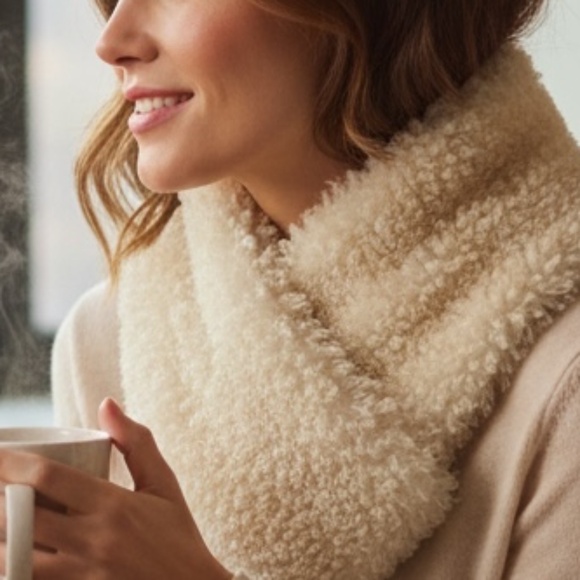 Off-White Soft Sherpa Fleece Infinity Loop Scarf Plush Neck Warmer One Size - Picture 7 of 10